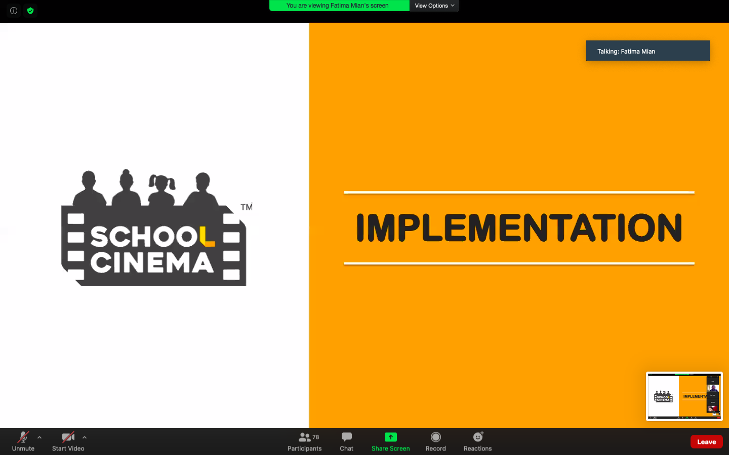 SCHOOL CINEMA IMPLEMENTATION TRAINING PROGRAM
